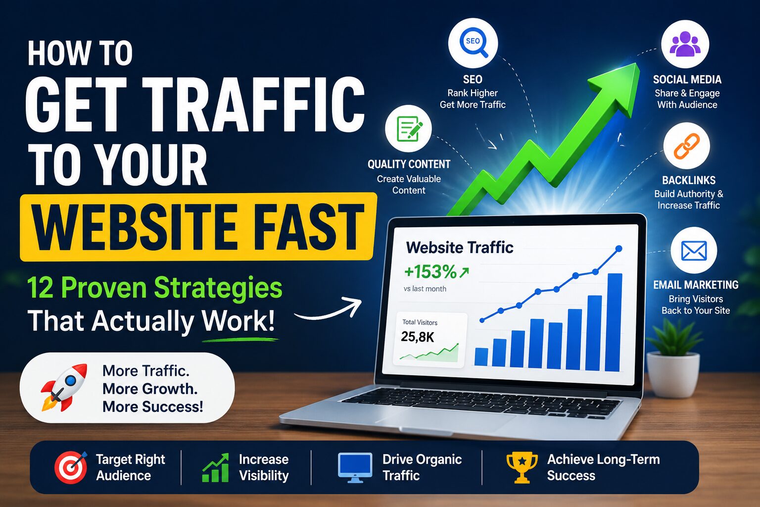 How to get traffic to your website fast using SEO, content marketing, backlinks, social media, and email marketing